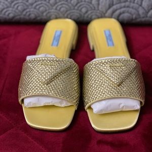 Prada Crystal-Embellished Logo-Detail Slides